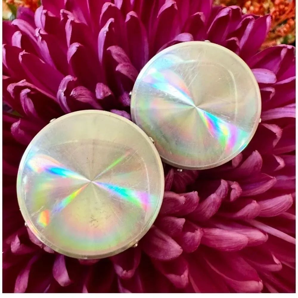 Vintage round  rainbow iridescent clip on earrings